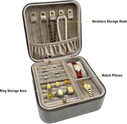 Large Velvet Travel Jewelry Organizer and Storage Case with Zipper Around,Jewelry Box (Champagne)