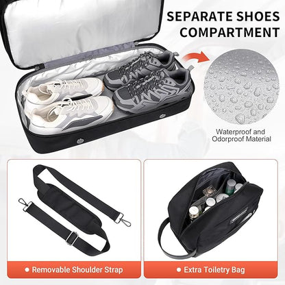 WITZMAN Weekender Bags for Men Women Carry On Duffle Overnight Bag with Toiletry Bag Sets Travel Duffel Bag Shoes Compartment （B694 Black）