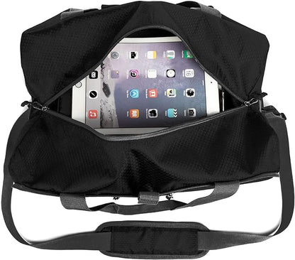 Bago Foldable Duffel Bags for Traveling Women & Men - 60L Medium Packable Duffle Bag for Travel with Shoe Compartment - Water Repellant, Heavy Duty, Lightweight Folding & Collapsible (All Black)