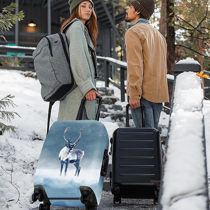 FOREVER QUEEN Winter reindeer Luggage Cover Suitcase Protector Suitcase Cover Anti-Scratch,Stretchable Bag Cover Washable Durable Polyester