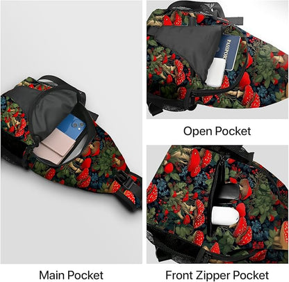 Mushroom Sling Bag Travel Sling Backpack Lightweight Casual Daypack Women Chest Bags for Outdoor Sport Climbing Runners (Red)