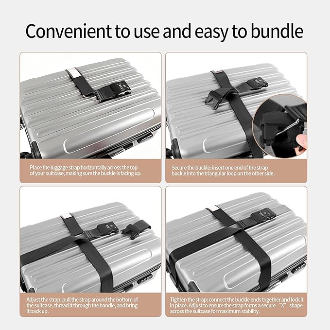 Luggage Straps, TSA Approved Black Heavy Duty Suitcase Belt with Combination Lock, Adjustable Cross Strap for Checked and Carry-On Bags, Includes ID Name Tags (1-Pack)