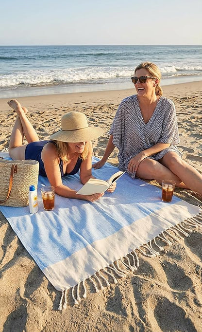 Bazaar Anatolia Turkish Beach Towel 100% Cotton Bath Towels 71x39 Quick Dry Sand Free Lightweight Large Oversized Herringbone Turquoise