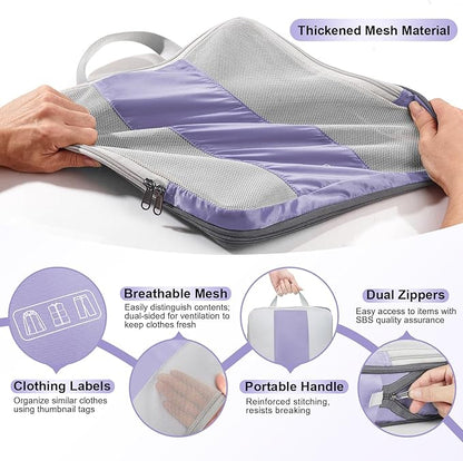 10 Set Compression Packing Cubes for Travel Essentials,Compressible Expandable Packing Cubes for Suitcase,OlarHike Luggage Organizer Bags for Travel,Handy Helper for Organizing Clothes(Purple Gray)