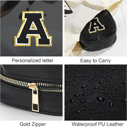 YOOLIFE Initial Mini Makeup Bag | Make Up Bag Travel Toiletry Bag | Clear Makeup Bag | Preppy Cosmetic Bags Organizer Travel Essentials Gifts for Women Teen Girlfriend Teacher Birthday Gifts Black A