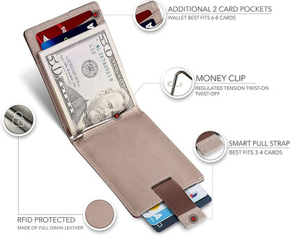 SERMAN BRANDS RFID Blocking Slim Bifold Genuine Leather Minimalist Front Pocket Wallets for Men with Money Clip Thin Gift