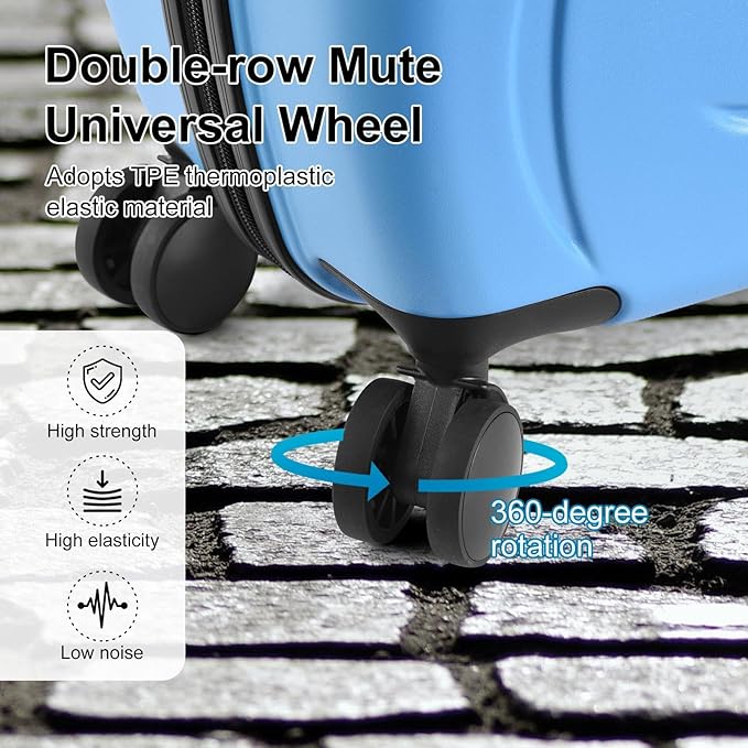 20 Inch Kid Ride Suitcase, Kid Luggage Seat Ride With Lock - Kids Travel Trolley With Safety Belt, Luggage For Kids Airplane Travel,Suitcase To Aged 1-6 Years Old, ABS+PC (Blue)