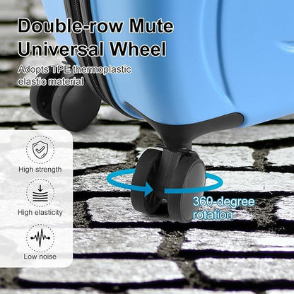 20 Inch Kid Ride Suitcase, Kid Luggage Seat Ride With Lock - Kids Travel Trolley With Safety Belt, Luggage For Kids Airplane Travel,Suitcase To Aged 1-6 Years Old, ABS+PC (Blue)