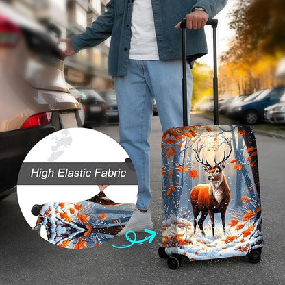 Luggage Cover Protector for 30-32 Inch Suitcases, TSA Approved Elastic Travel Suitcase Covers, Anti-Scratch Washable Luggage Sleeve for Carry On & Checked Bags, Autumn Colored Deer