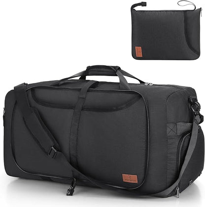 80L Duffle Bag for Travel, Large Foldable Waterproof Travel Duffel Bags Weekender Overnight Bag for Men and Women with Shoe Compartment (Black)