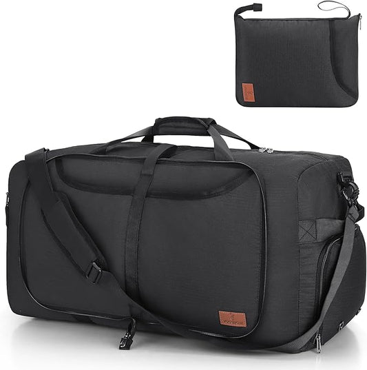 80L Duffle Bag for Travel, Large Foldable Waterproof Travel Duffel Bags Weekender Overnight Bag for Men and Women with Shoe Compartment (Black)