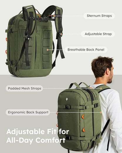 Tolaccea Travel Laptop Backpack for Men Women, 40L-50L Expandable Carry On Backpack with Wet Dry Compartment, TSA Approved Daypack Fits 16 Inch Laptop, Convertible Rucksack Duffel Bag for Work Travel