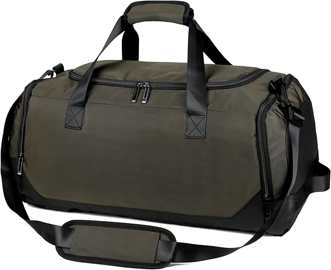 Travel Duffle Bag Backpack for Men Women, 50L Sports Gym Bags with Shoe Compartment & Wet Pocket, Waterproof Carry On Bag Backpack for Workout, Fitness, Overnight Trips Green