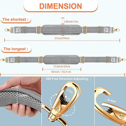 ZINZ 60" Universal Bag Strap with Ultra-Thick Fixed Breathable Pad Adjustable Heavy-Duty Shoulder Strap for Laptop Bag Crossbody Luggage Gym Bag Camera Bag and More -Gray