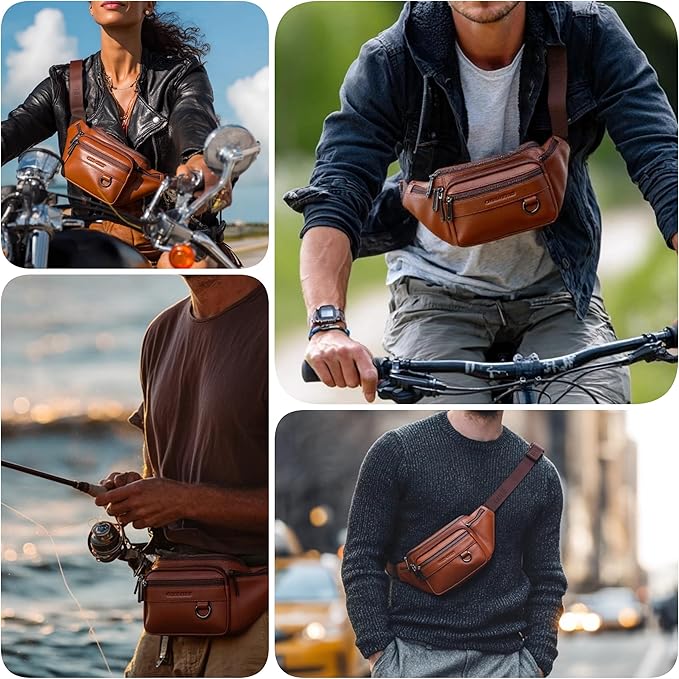 Leather Fanny Pack Mens Genuine Leather Waist Bag Sport Travel Hiking
