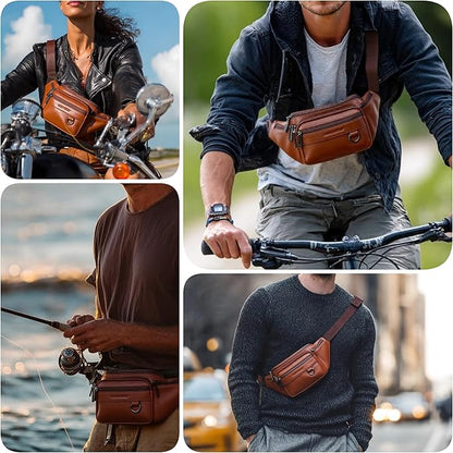 Leather Fanny Pack Mens Genuine Leather Waist Bag Sport Travel Hiking