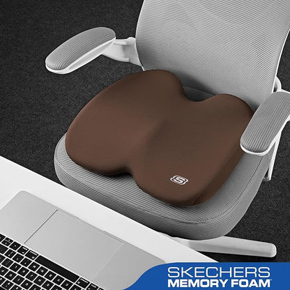 Skechers Memory Foam Seat Cushion,Ribbed Fabric Office Chair Cushion for Tailbone Pain Relief,Butt Pillow for Office Chair,Car Seat Cushion,Long Sitting Office Workers,and Car Drivers,Brown