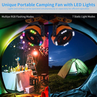 20000mAh Camping Fan Oscillating Portable Fan Battery Powered Fans Rechargeable Camping essentials with Light Hook, 270° Pivot USB Desk Battery Operated Outdoor Tent Travel