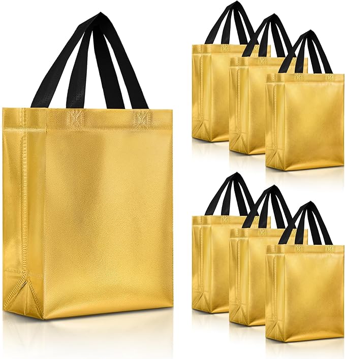 Nush Nush Set of 30 Shiny Gold Gift Bags Bulk - Medium Size Gold Reusable Gift Bags with Handles - For Christmas, Business, Bachelorette, Bridesmaids, Birthday Goodies and Party Favors - 8Wx4Dx10H