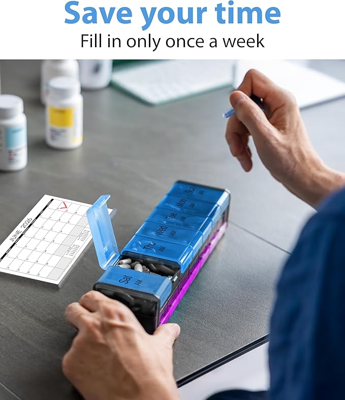 Extra Large Pill Organizer- XXL Pill Box 7 Day - Weekly Pill Organizer with AM PM Large Compartments Big Pill Case for Supplements Jumbo Pill Holder for Vitamins Huge Medicine Organizer 2 Times a Day