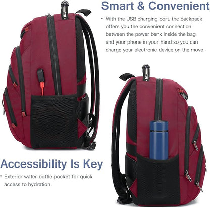 Boavan Laptop Backpack for men, 15.6 inch Laptop Bag with USB Port, Waterproof Travel Work Backpack Purse, Anti-Theft Teacher Nurse Doctor Casual Bookbags Office Business backpack，Russet Red