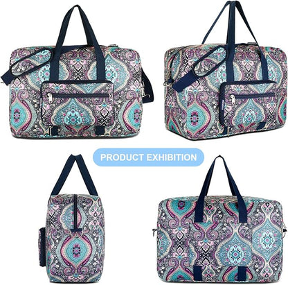 F.FETIVIN Weekender Carry On Bag Travel Duffle Medium Overnight Bag for Women(Green Floral)