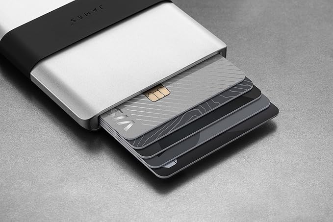 JAMES° The Lowe Minimalist CNC-Machined Aluminum Men's Wallet, Naturally RFID-Blocking, Simple, Clean, Slim - Silver + Black