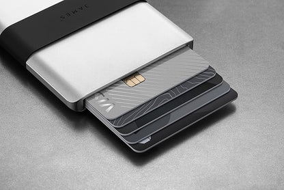 JAMES° The Lowe Minimalist CNC-Machined Aluminum Men's Wallet, Naturally RFID-Blocking, Simple, Clean, Slim - Silver + Black