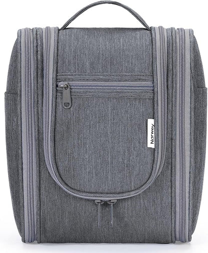 Narwey Small Hanging Toiletry Bag Women Travel Makeup Bag Organizer Toiletries Bag for Travel Size Essentials Accessories Cosmetics (Medium, Grey)