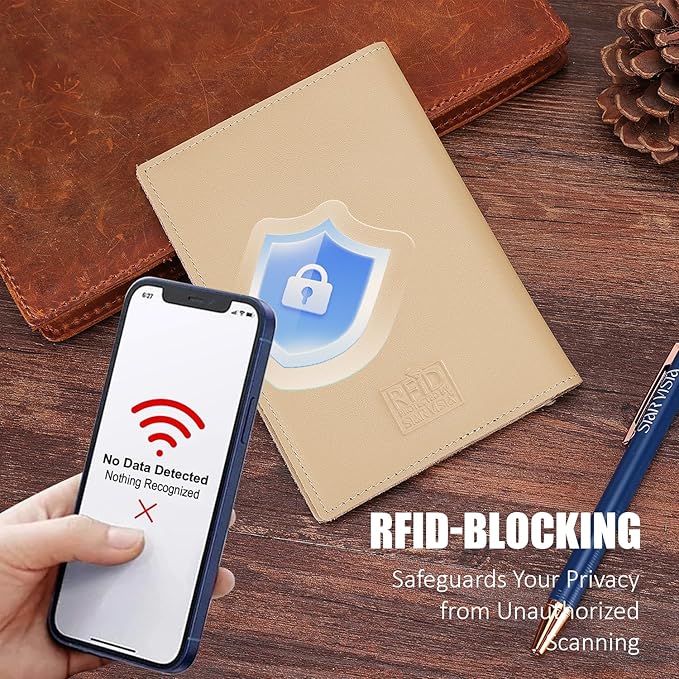 STAR VISTA Albatross Leather Travel Passport Holder, Minimalist Design, Calfskin Leather Case for Women and Men - Slim Passport Wallet, Bifold, RFID Blocking, Ivory