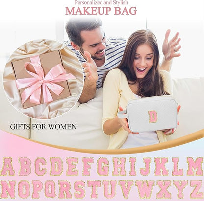 Personalized Initial Makeup Bag Trendy Stuff Leather Waterproof Cosmetic Bag Travel Toiletry Bag, Christmas/Thanksgiving/Halloween Gifts Makeup Organizer Case for Women Girls Mom Girlfriend Wife