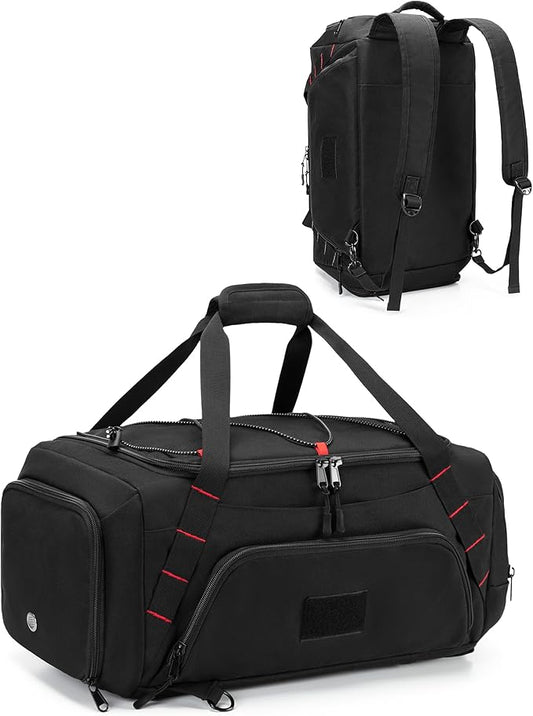 26L Gym Duffle Bag with Backpack Straps, Shoe Compartment and Wet Pocket, Small Duffle Bag for Travel and Sports, Black
