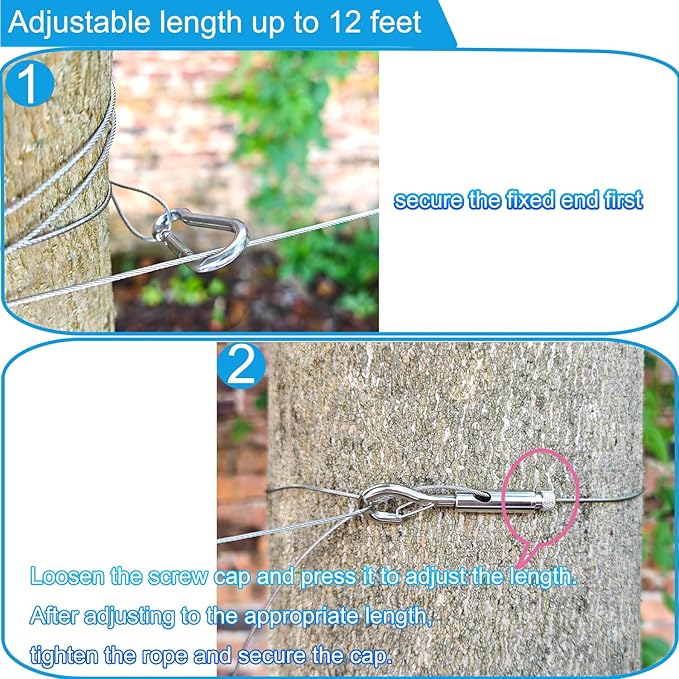 Portable Clothesline with 20 Clips, 12Ft Stainless Steel Wire Rope Adjustable Retractable Travel Clothesline for Indoor Outdoor Laundry Drying line, Cruise Clothes line, Balcony, Camping