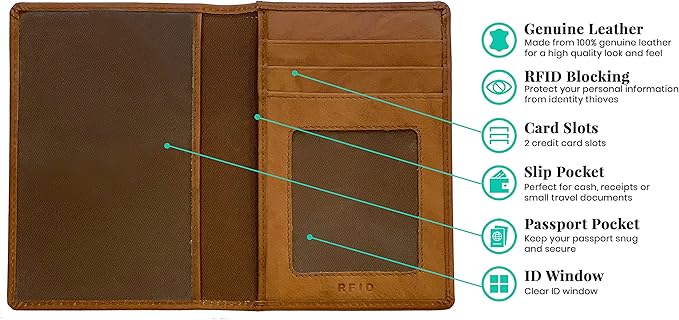 Personalized Monogrammed Antique Saddle Leather RFID Passport Wallet and Luggage Tag