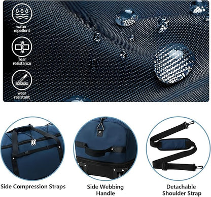 32” 1680D Oxford Foldable Duffle Bag with 2 Wheels,110L to 140L Expandable Soft Sided Rolling Travel Bag,Navy