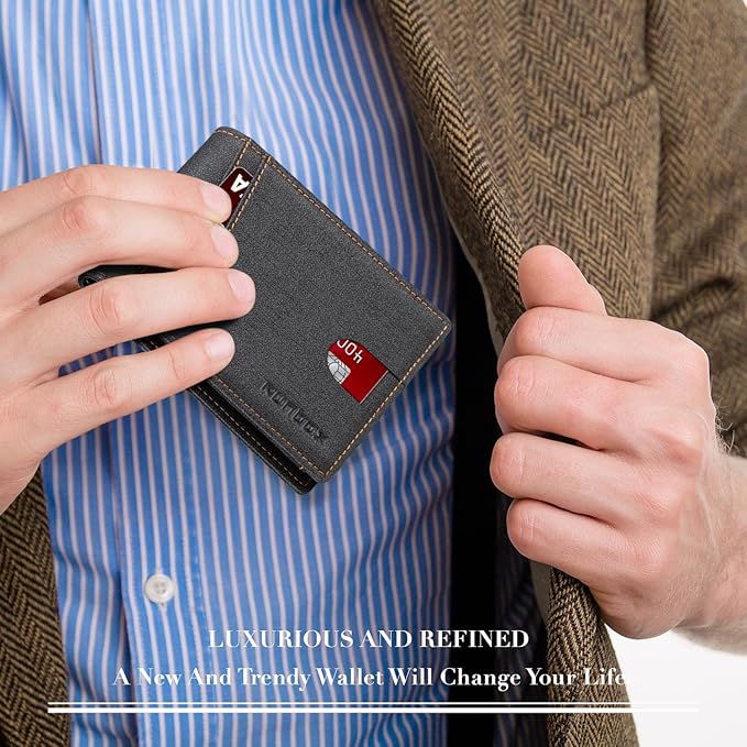RUNBOX Wallet for Men Slim Rfid Leather 2 ID Window With Gift Box
