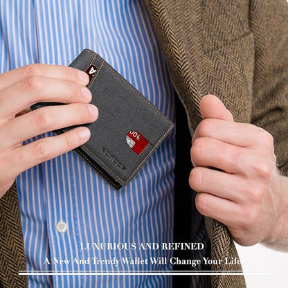 RUNBOX Wallet for Men Slim Rfid Leather 2 ID Window With Gift Box