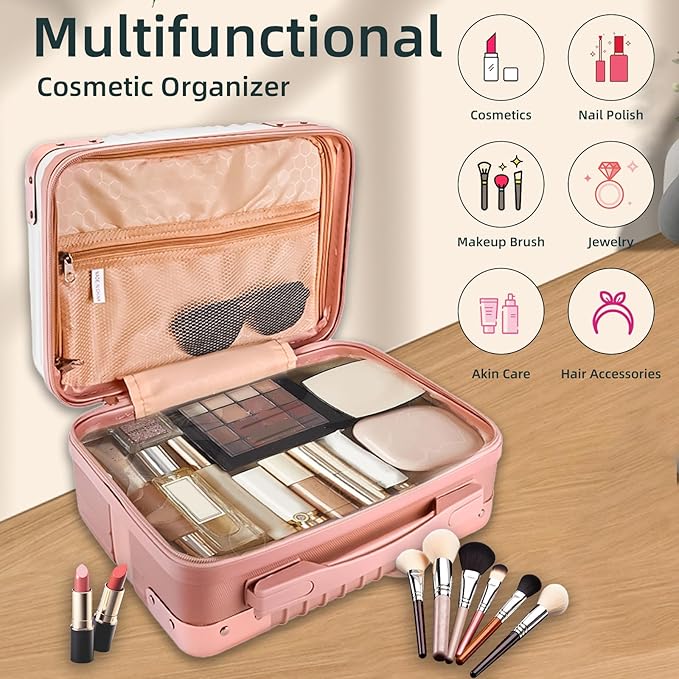 14inch Hard Shell Cosmetic Organizer Travel Train Hand Luggage Small Portable Carrying Suitcase Makeup Case Bag for Women Toiletry