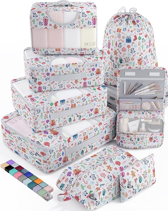 Veken 8 Set Packing Cubes for Travel Kids, Beach Vacation Essentials Accessories for Cruise Ship, Suitcase Organizer Bags for Luggage with Hanging Toiletry & Shoe Bag, Birthday Gifts for Women Mom Her