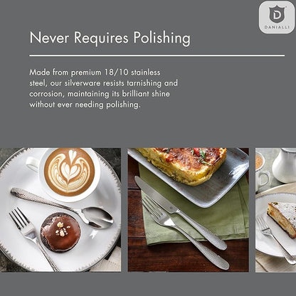 Matte Silverware Set, 18/10 Stainless Steel Satin Flatware, Modern Brushed Finish Cutlery, Dishwasher Safe & Durable, Built to Last (60-Piece, Fidenza Hammered)