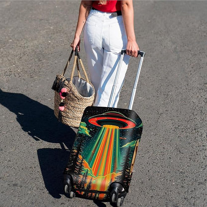 Suitcase Cover for Luggage 25-28 Inch, Washable Elastic Anti-Scratch Luggage Protector, Durable Zipper Baggage Cover with Handle Wrap, Travel Accessories for Suitcase, Colorful alien UFO