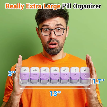 Daviky Large Pill Organizer 7 Day, Weekly XL Pill Box 2 Times a Day, Extra Big Medicine Case AM PM for Vitamins, Supplements and Medication