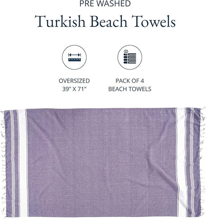 LANE LINEN Beach Towels 4 Pack Oversized - Turkish Towel Set, Pre-Washed Oversized Beach Towel, Quick Dry Beach Towels for Travel, Large Pool Towels, 39"x71" - Day Break