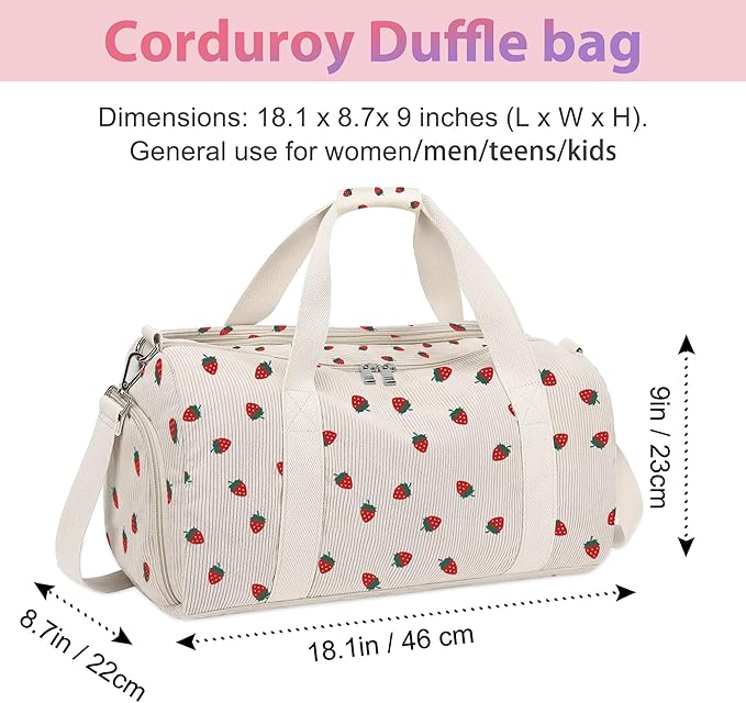 Kids Strawberry Duffle Bag for Girls and Woman with Shoe Compartments,Gymnastics Sports Bag for Kids Dance