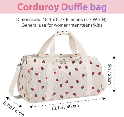 Kids Strawberry Duffle Bag for Girls and Woman with Shoe Compartments,Gymnastics Sports Bag for Kids Dance