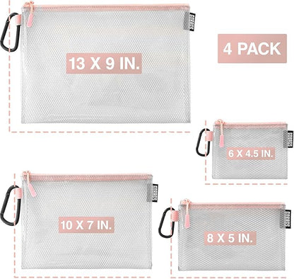 GOBAGS Air Production Multi‑Size Clear Zipper Pouch (4‑Pack) – Cable Organizer & Travel Gear Bag for Electronics, Camera Accessories, Tool Pouch & Small Tech Storage (Pink)