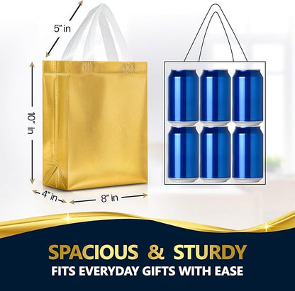 Nush Nush Set of 60 Gold Gift Bags Bulk – Medium Size Reusable Gold Gift Bags With Handles - Perfect Party Favor Bag for Christmas, Wedding, Bachelorette Party Favors and Goodies – 8W x 4D x 10H