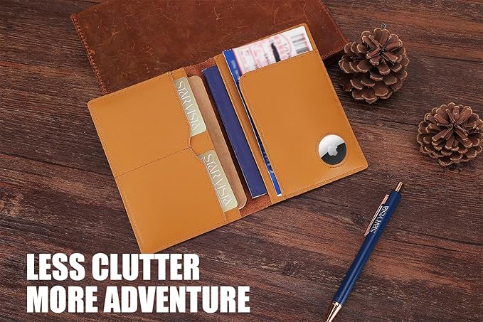 STAR VISTA Albatross Leather Travel Passport Holder, Minimalist Design, Calfskin Leather Case for Women and Men - Slim Passport Wallet, Bifold, RFID Blocking, with AirTag Holder, Honey