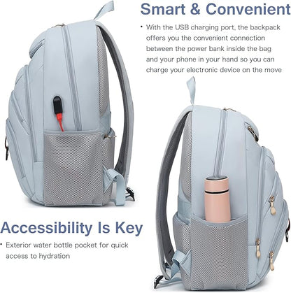 Boavan Laptop Backpack for women, 15.6 inch Laptop Bag with USB Port, Waterproof Travel Work Backpack Purse, Anti-Theft Teacher Nurse Doctor Casual Bookbags Office Business backpack，Blue