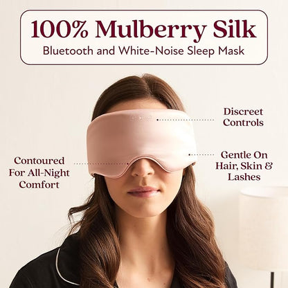 SilkSound 100% Mulberry Silk Bluetooth Sleep Mask, Skin-Friendly Sleeping Eyemask with Bluetooth Headphones, Sleep Gifts for Women, Silk Eye Mask Headband Headphones for Sleeping Side Speakers